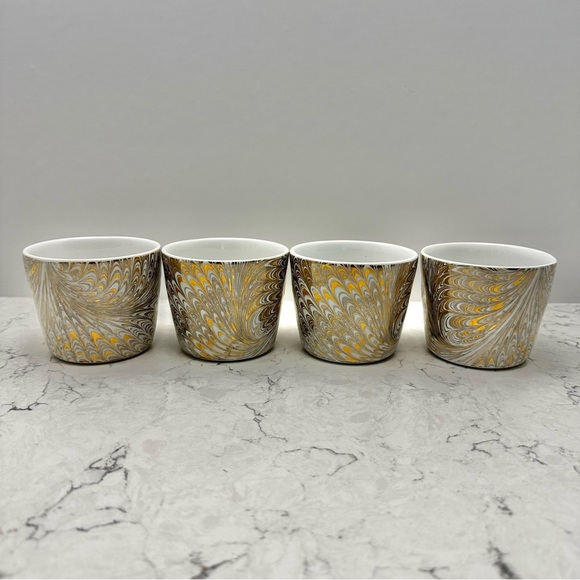 Juliska Firenze Medici Real Gold Platinum Marbleized Set Of 4 Cups Portugal - Picture 4 of 11